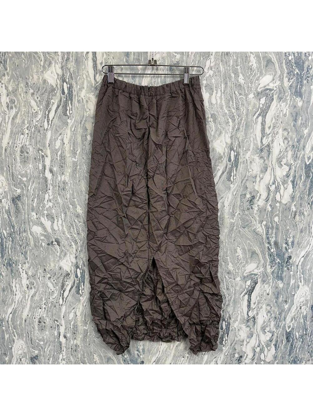 Academia Boho Minimalist Lagenlook Brown Twead Crinkle Maxiskirt (M)